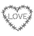 heart symbol barb wire sketch engraving vector image