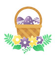 color basket with easter eggs and flowers vector image