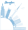 outline shanghai skyline with blue skyscrapers vector image