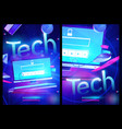 tech cartoon poster computer desktop with password vector image vector image