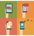 hand holding smart mobile phone and tablet flat vector image