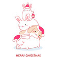 merry christmas card with cute family bunnies vector image