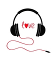 headphones with cord love card red text heart vector image