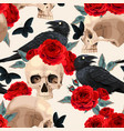 seamless pattern with raven and human skull vector image vector image