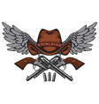 banner with two old pistols cowboy hat and wings vector image