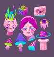 psychedelic stickers with greek sculpture cartoon vector image