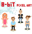 cute 8-bit pixel character set of casual people vector image