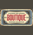 vintage boutique sign vector image vector image