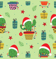 seamless pattern with christmas cactus vector image vector image