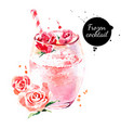 watercolor hand drawn rose frozen cocktail vector image