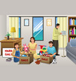 family sorting items for a garage sale vector image