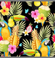 seamless pattern with macaw and fruits vector image