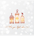 three shining vintage rustic lanterns in doodle vector image