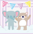 baby shower cute elephant and bear with bunting vector image