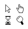 pixel cursor icons - arrow hand hourglass search vector image vector image