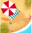 beach sea surfboard umbrella and towel vector image vector image