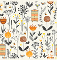 meadow flowers honey bee and beehives seamless vector image
