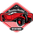black badge with red retro car and inscriptions vector image vector image