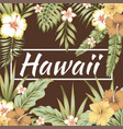 hawaii slogan tropical leaves hibiscus brown vector image