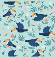 seamless pattern birds toucans and flowers image vector image vector image