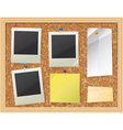 corkboard bulletin board with photos and paper vector image