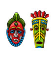 african masks of savages engraving style vector image