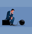 pensive businessman seated upon a briefcase vector image vector image