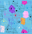seamless pattern with colorful birdhouse on blue vector image vector image