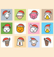 set of animal face with santa hat filled icon vector image vector image