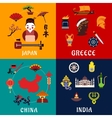 japan china india and greece travel icons vector image