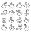 piggy bank line icons on white background vector image