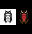 devil girl head with horns in two styles black vector image vector image