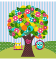 beautiful tree with owls on swings vector image