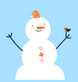 funny snowman with a cute little bird vector image vector image
