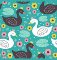 seamless pattern white and black princess swan vector image vector image