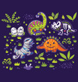 set of cartoon dinosaurs in costumes of a pumpkin vector image