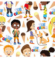 seamless pattern with funny kids and ice cream vector image