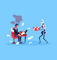 businessman hard working process robot hold vector image vector image