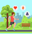 man running the park with heart rate monitor watch vector image