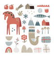 set christmas scandinavian animals and natural vector image