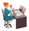 mom with a baby in video call seniors vector image vector image