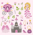 set beautiful princess castle carriage vector image