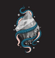 diving emblem with octopus tentacles and ocean vector image