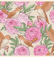 pink peony and birds seamless pattern vector image vector image