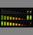 battery charge level icon set on dark background vector image vector image