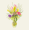 bright bouquet wild flowers in a glass vase vector image