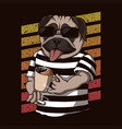 pug dog drinking coffee retro vector image vector image