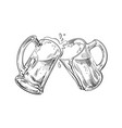 black and white sketch two toasting beer mugs vector image