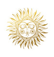 mystical sun drawing with face golden magical vector image vector image