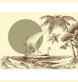 sea scene a boat on waves and palm trees vector image vector image